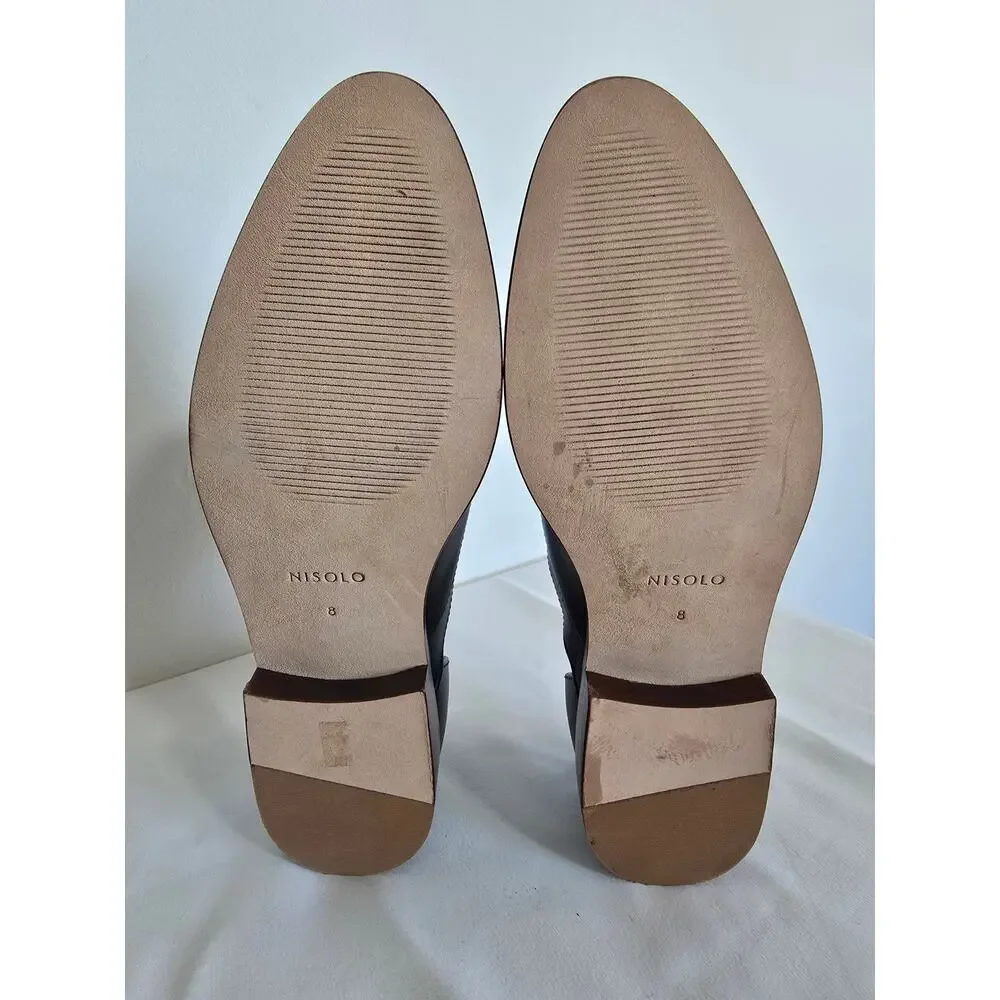 Nisolo Emma D'Orsay Oxford 2.0 Black Leather Slip On Shoes Size 8